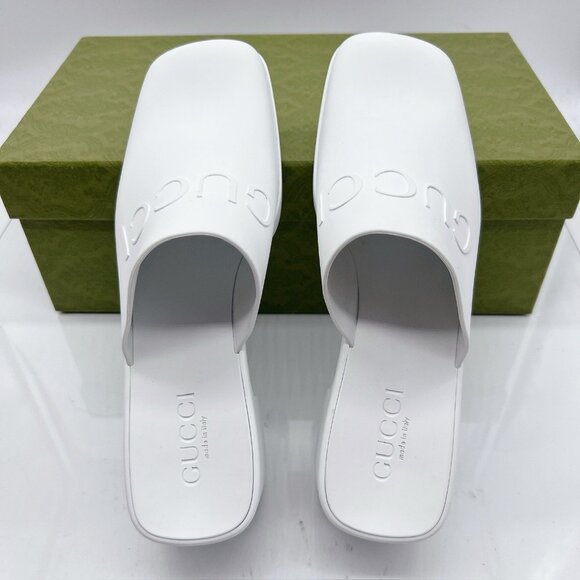 Gucci Logo Rubber Platform Heel Clogs Mules Slip On 725899 White Wms EU 39 US 9 - Picture 10 of 13